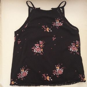Black floral print rayon top